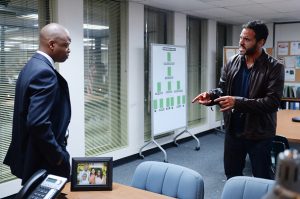GRACELAND -- "B-Positive" Episode 301 -- Pictured: (l-r) Lawrence Gilliard Jr. as Agent Logan, Daniel Sunjata as Paul Briggs-- (Photo by: Jeff Daly/USA Network/NBCU Photo Bank via Getty Images)
